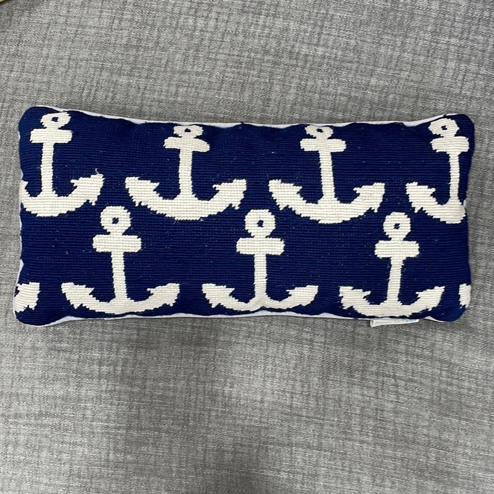 Pottery Barn kids needlepoint cross-stitch nautical anchor throw pillow